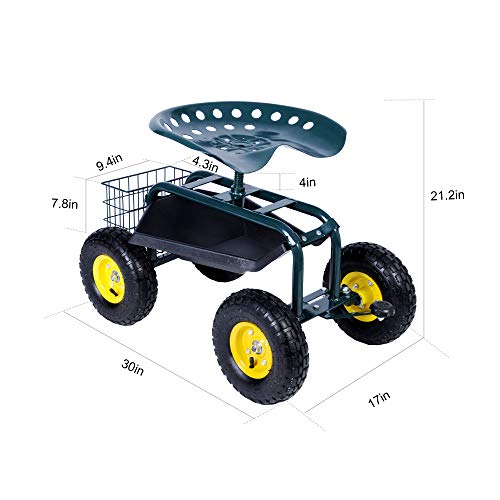 KARMAS PRODUCT Steerable Rolling Work Seat Garden Stool Cart with ...