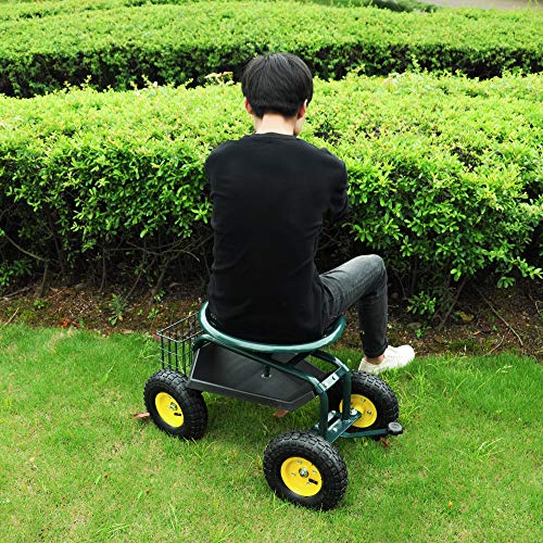 KARMAS PRODUCT Steerable Rolling Work Seat Garden Stool Cart with ...