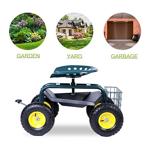 KARMAS PRODUCT Steerable Rolling Work Seat Garden Stool Cart with ...