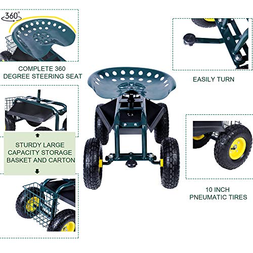 KARMAS PRODUCT Steerable Rolling Work Seat Garden Stool Cart with ...