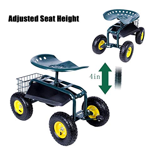 KARMAS PRODUCT Steerable Rolling Work Seat Garden Stool Cart with ...