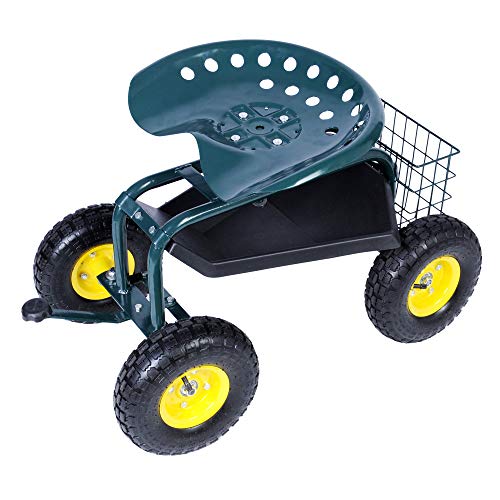 KARMAS PRODUCT Steerable Rolling Work Seat Garden Stool Cart with ...