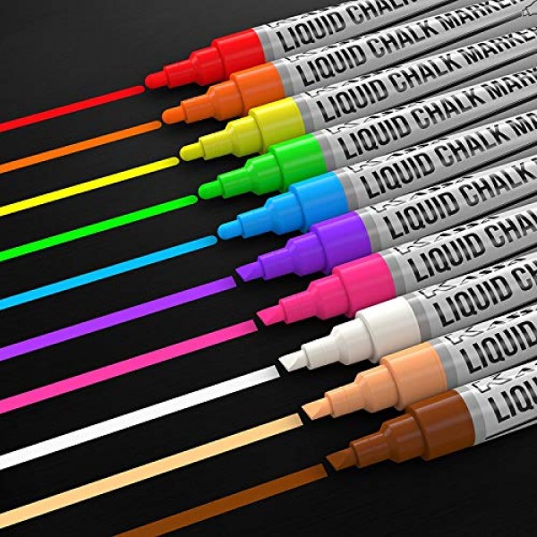 Kassa Liquid Chalk Markers for Blackboards 10 Neon Colors - Chal...