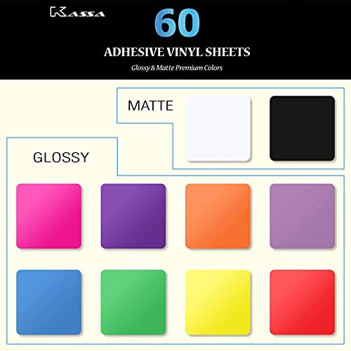 Kassa Permanent Vinyl Sheets Pack of 60, 12” x 12” - Includes Sq...