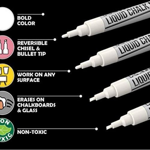 Kassa White Chalk Markers Fine Tip 4 Pack 3mm - Chalkboard Marke...