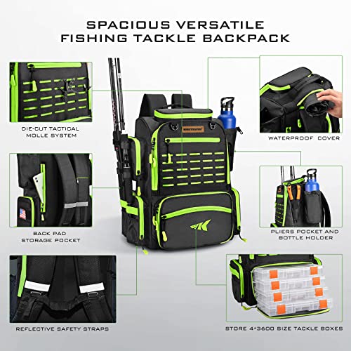KastKing Bait Boss Fishing Tackle Backpack with Rod Holders,4 Tack...