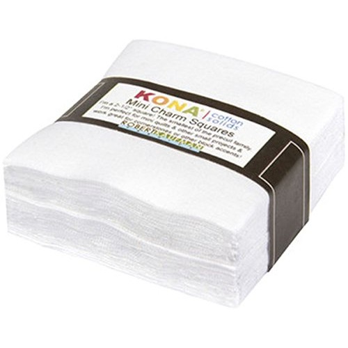 White Kona Solids Mini Charm Pack; 84 100% Cotton 2.5 Precut Fabr...