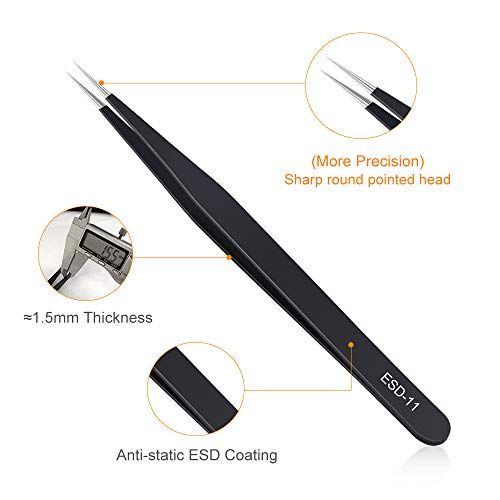 6PCS Precision Tweezers Set, Upgraded Anti-Static Stainless Steel ...