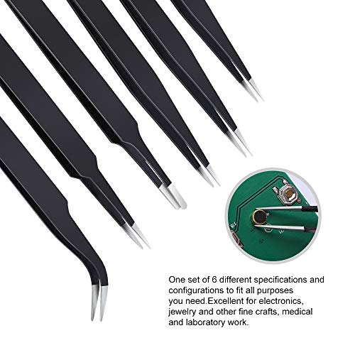 6PCS Precision Tweezers Set, Upgraded Anti-Static Stainless Steel ...