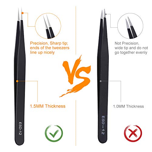 6PCS Precision Tweezers Set, Upgraded Anti-Static Stainless Steel ...