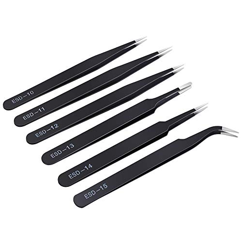 6PCS Precision Tweezers Set, Upgraded Anti-Static Stainless Steel ...