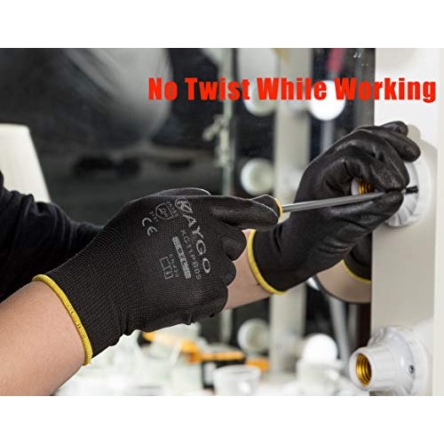 Safety Work Gloves PU Coated-12 Pairs,KAYGO KG11PB, Seamless Knit ...