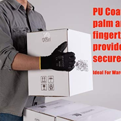 Safety Work Gloves PU Coated-12 Pairs,KAYGO KG11PB, Seamless Knit ...