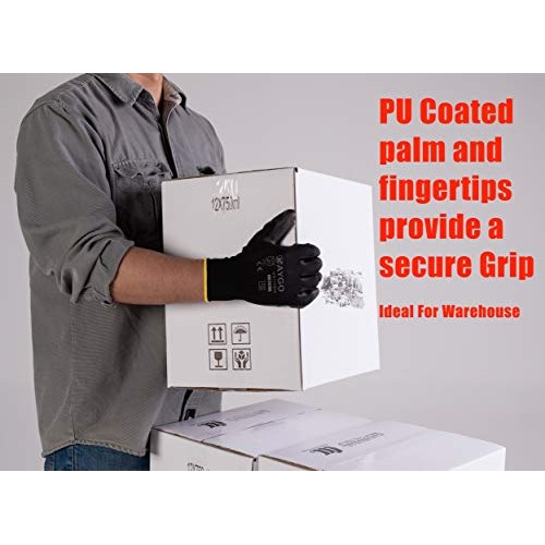 Safety Work Gloves PU Coated-12 Pairs,KAYGO KG11PB, Seamless Knit ...