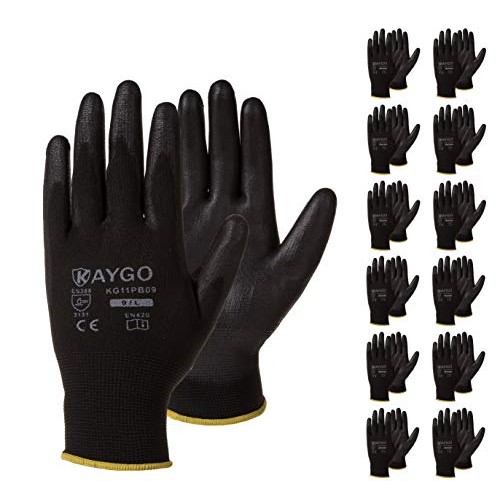 Safety Work Gloves PU Coated-12 Pairs,KAYGO KG11PB, Seamless Knit ...