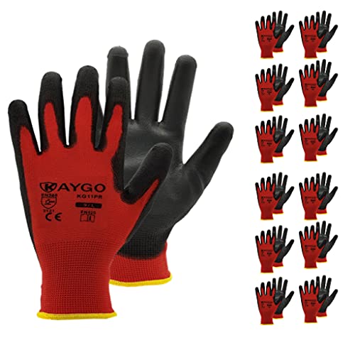 Safety Work Gloves PU Coated-12 Pairs,KAYGO KG11PR, Seamless Knit ...