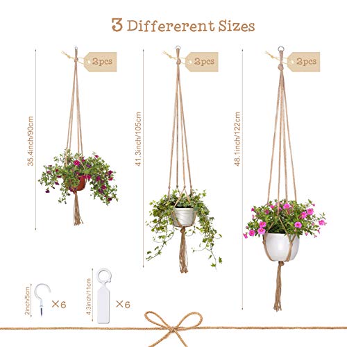 6 Pack Plant Hangers Simple Design Flower Pots Holder with 6 Hooks...