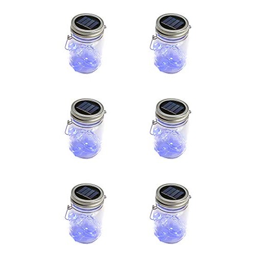 Kazul Blue Solar Mason Jar Lights, 6 Pack 20 LED, Mason Jar Solar ...