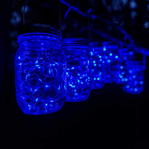 Kazul Blue Solar Mason Jar Lights, 6 Pack 20 LED, Mason Jar Solar ...