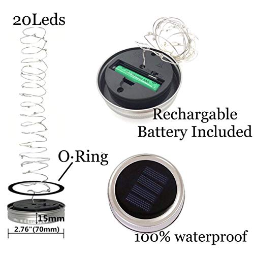 Kazul Blue Solar Mason Jar Lights, 6 Pack 20 LED, Mason Jar Solar ...
