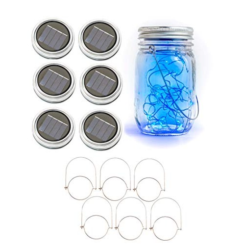 Kazul Blue Solar Mason Jar Lights, 6 Pack 20 LED, Mason Jar Solar ...