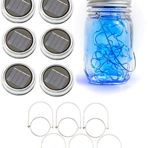 Kazul Blue Solar Mason Jar Lights, 6 Pack 20 LED, Mason Jar Solar ...