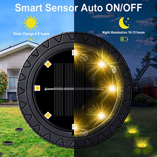 Solar Powered Ground Lights 8 Pack,IP68 Waterproof Outdoor LED Dis...