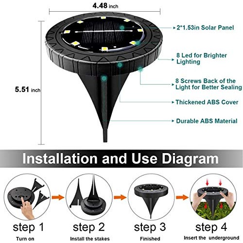 Solar Powered Ground Lights 8 Pack,IP68 Waterproof Outdoor LED Dis...