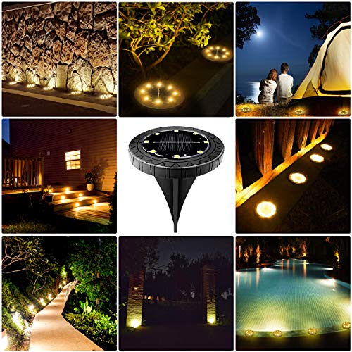 Solar Powered Ground Lights 8 Pack,IP68 Waterproof Outdoor LED Dis...