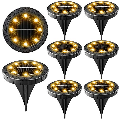 Solar Powered Ground Lights 8 Pack,IP68 Waterproof Outdoor LED Dis...