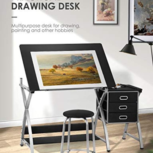 Kealive Drafting Table Adjustable Drawing Desk, X Cross Art Desk C...