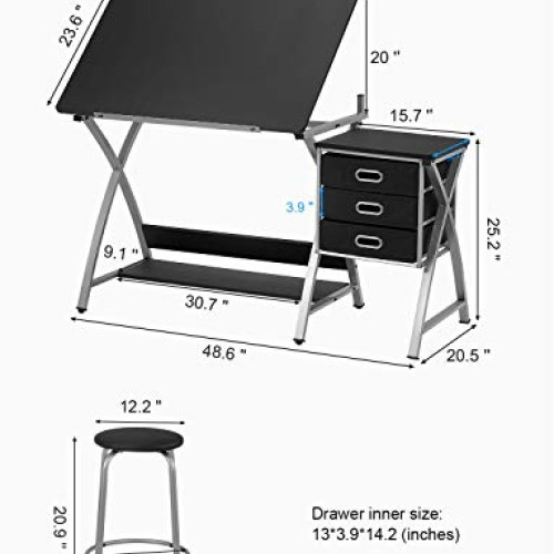 Kealive Drafting Table Adjustable Drawing Desk, X Cross Art Desk C...
