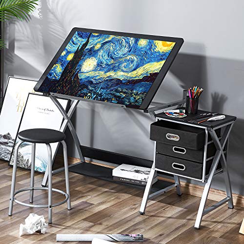 Kealive Drafting Table Adjustable Drawing Desk, X Cross Art Desk C...