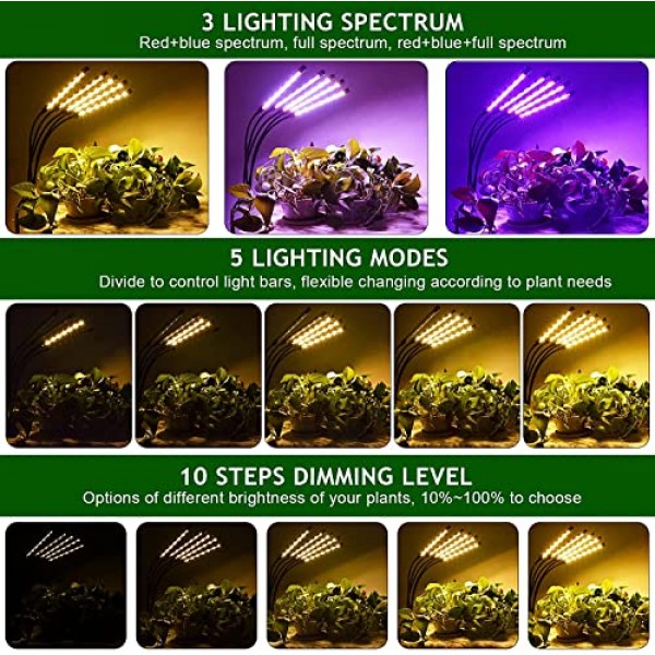 Grow Lights for Indoor Plants,5 Heads Red Blue White Full Spectrum...