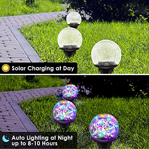 Keevvon Solar Garden Lights, 2 Pack 60 LED Colored Cracked Glass S...