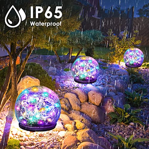 Keevvon Solar Garden Lights, 2 Pack 60 LED Colored Cracked Glass S...