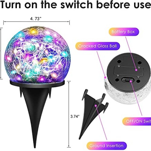 Keevvon Solar Garden Lights, 2 Pack 60 LED Colored Cracked Glass S...