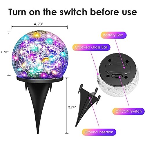 Keevvon Solar Garden Lights, 2 Pack 60 LED Colored Cracked Glass S...
