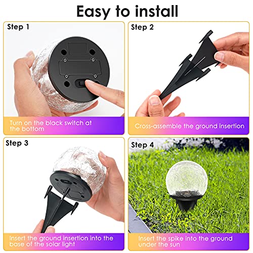 Keevvon Solar Garden Lights, 2 Pack 60 LED Colored Cracked Glass S...