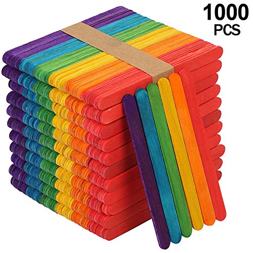 KEILEOHO 1000 PCS Colored Popsicle Sticks, Natural Lollipop Sticks...