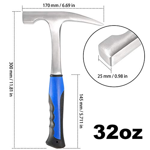 KEILEOHO 32 oz Rock Pick Hammer With Skid Handle, 12 Inch All Stee...