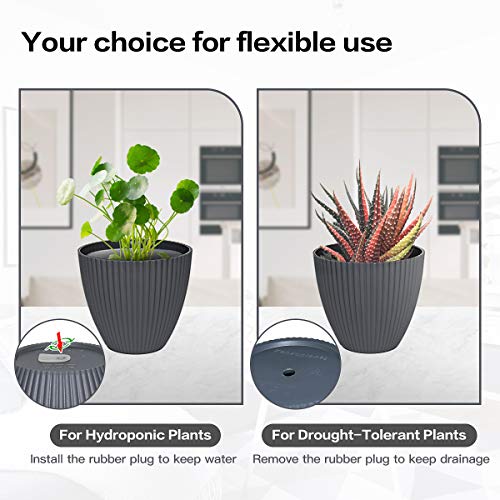 6 Inch Plastic Planters Indoor Set of 5 Flower Plant Pots Modern D...