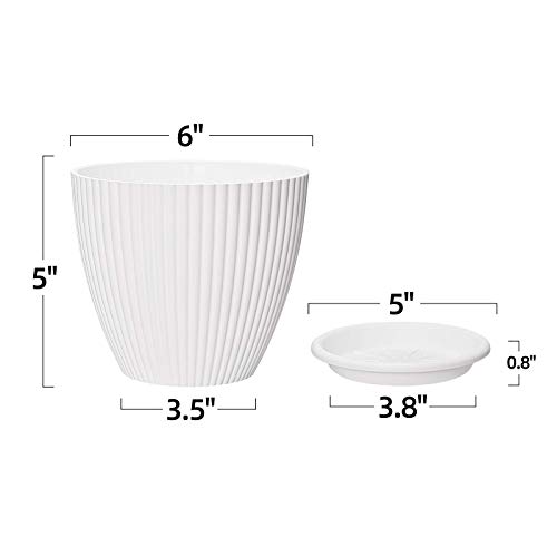 6 inch Plastic Planters with Saucers, Indoor Flower Plant Pots, Se...