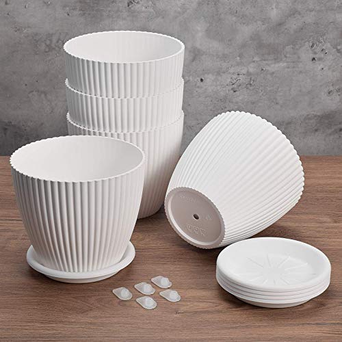 6 inch Plastic Planters with Saucers, Indoor Flower Plant Pots, Se...