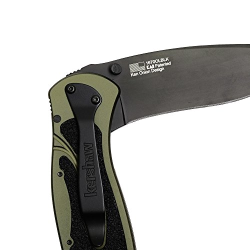 Kershaw Blur, Olive/Black Pocket Knife 1670OLBLK; 3.4” Black DLC...