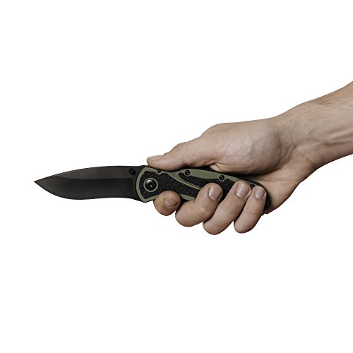 Kershaw Blur, Olive/Black Pocket Knife 1670OLBLK; 3.4” Black DLC...