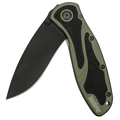 Kershaw Blur, Olive/Black Pocket Knife 1670OLBLK; 3.4” Black DLC...