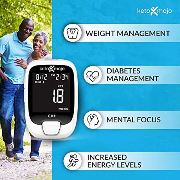 KETO-MOJO GK+ Bluetooth Glucose & Ketone Testing Kit + Free APP fo...