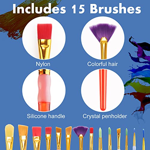 15Pcs Paint Brushes Value Pack for Kids, Includes 15 Different Typ...