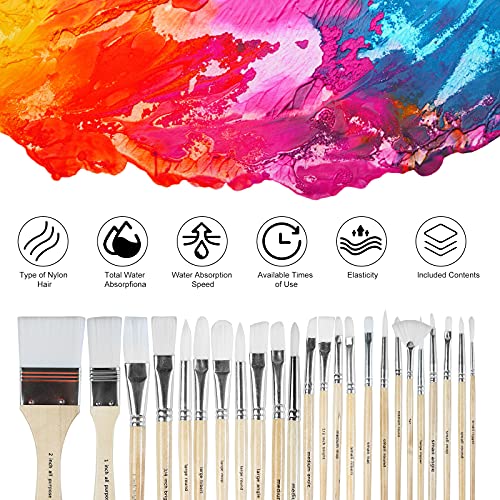 Paint Brushes Set of 24 Pieces Wooden Handles Brushes with Canvas ...